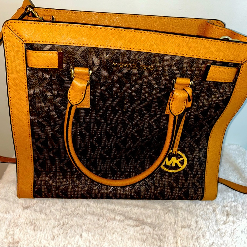 Brown and Tan Michael Kors tote with logo